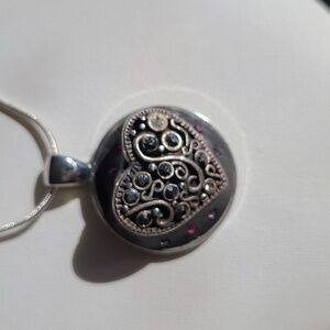 Unique handcrafted sparkly heart pendant and silver-tone chain